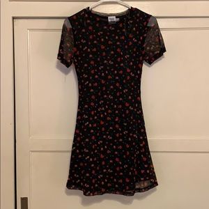 Black floral dress with mesh sleeves